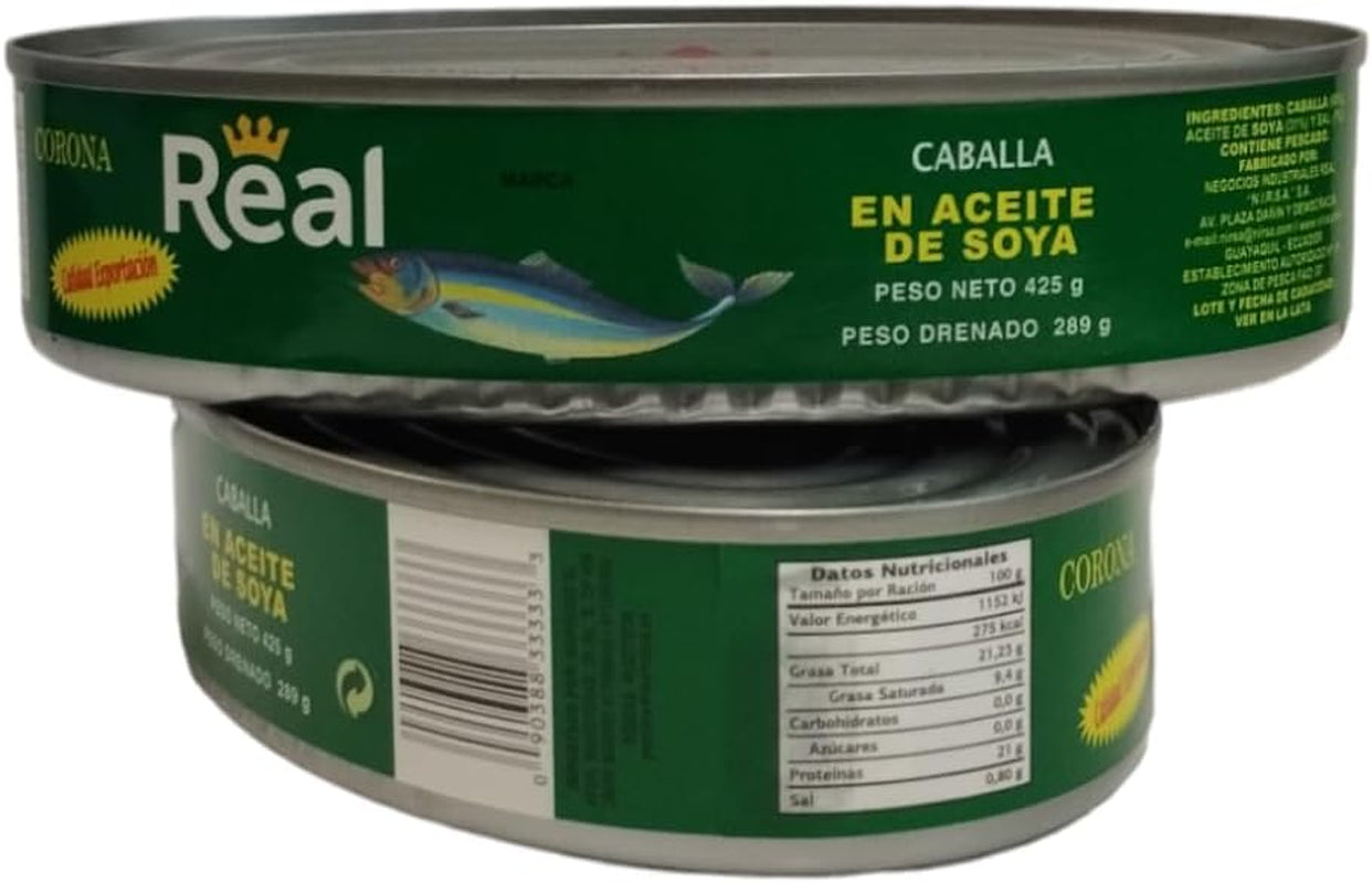 CABALLA EN ACEITE DE SOJA - CORONA REAL - SARDINAS EN ACEITE DE SOYA - PACK DE 2-425 G