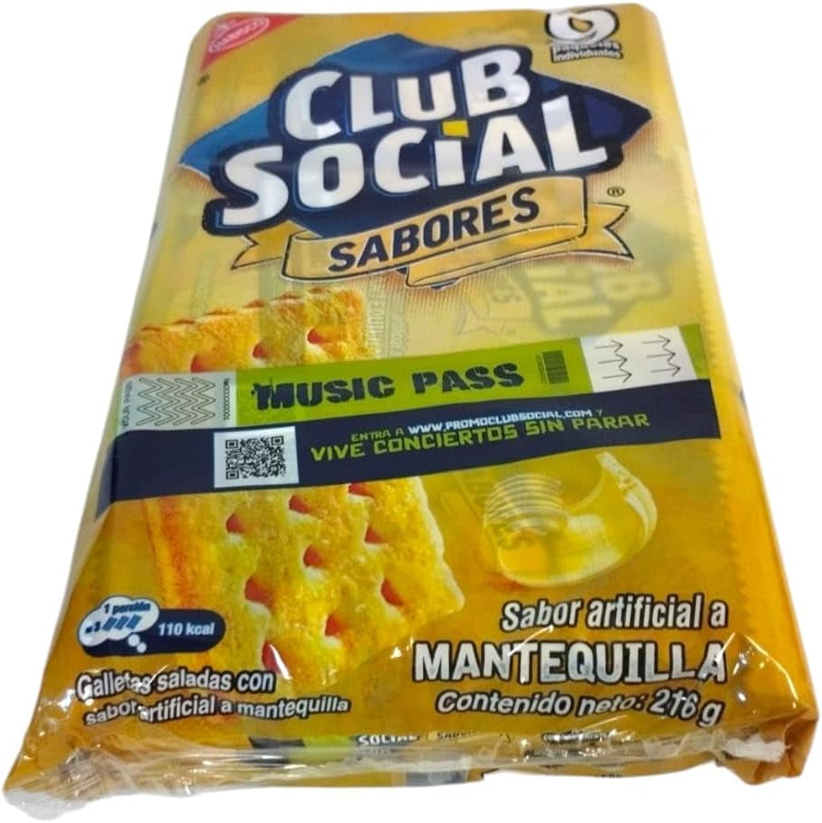 CLUB SOCIAL SABORES - GALLETA CLUB SOCIAL - GALLETA SALADAS CON SABOR ARTIFICIAL a MANTEQUILLA - PAQUETES DE 9 UNIDADES - 216 GRAMOS