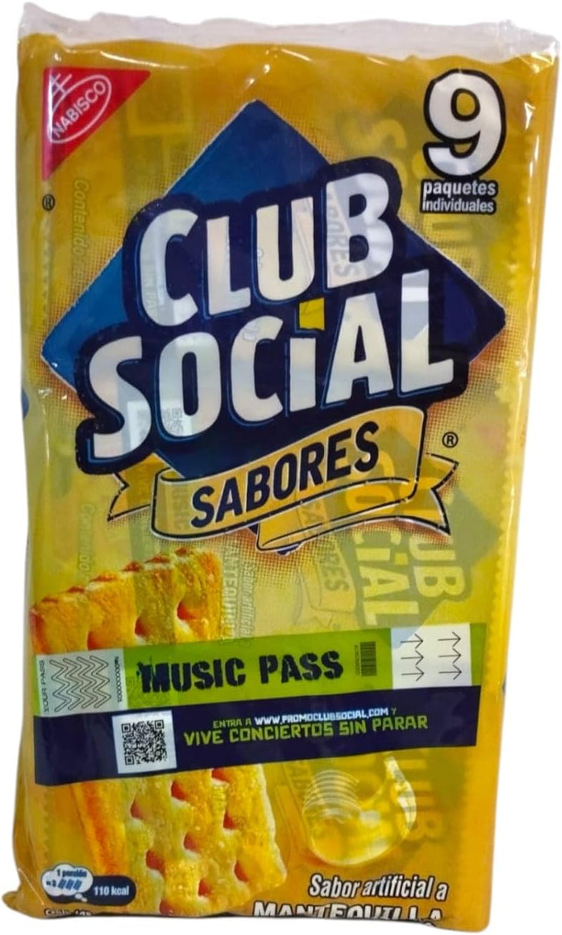 CLUB SOCIAL SABORES - GALLETA CLUB SOCIAL - GALLETA SALADAS CON SABOR ARTIFICIAL a MANTEQUILLA - PAQUETES DE 9 UNIDADES - 216 GRAMOS