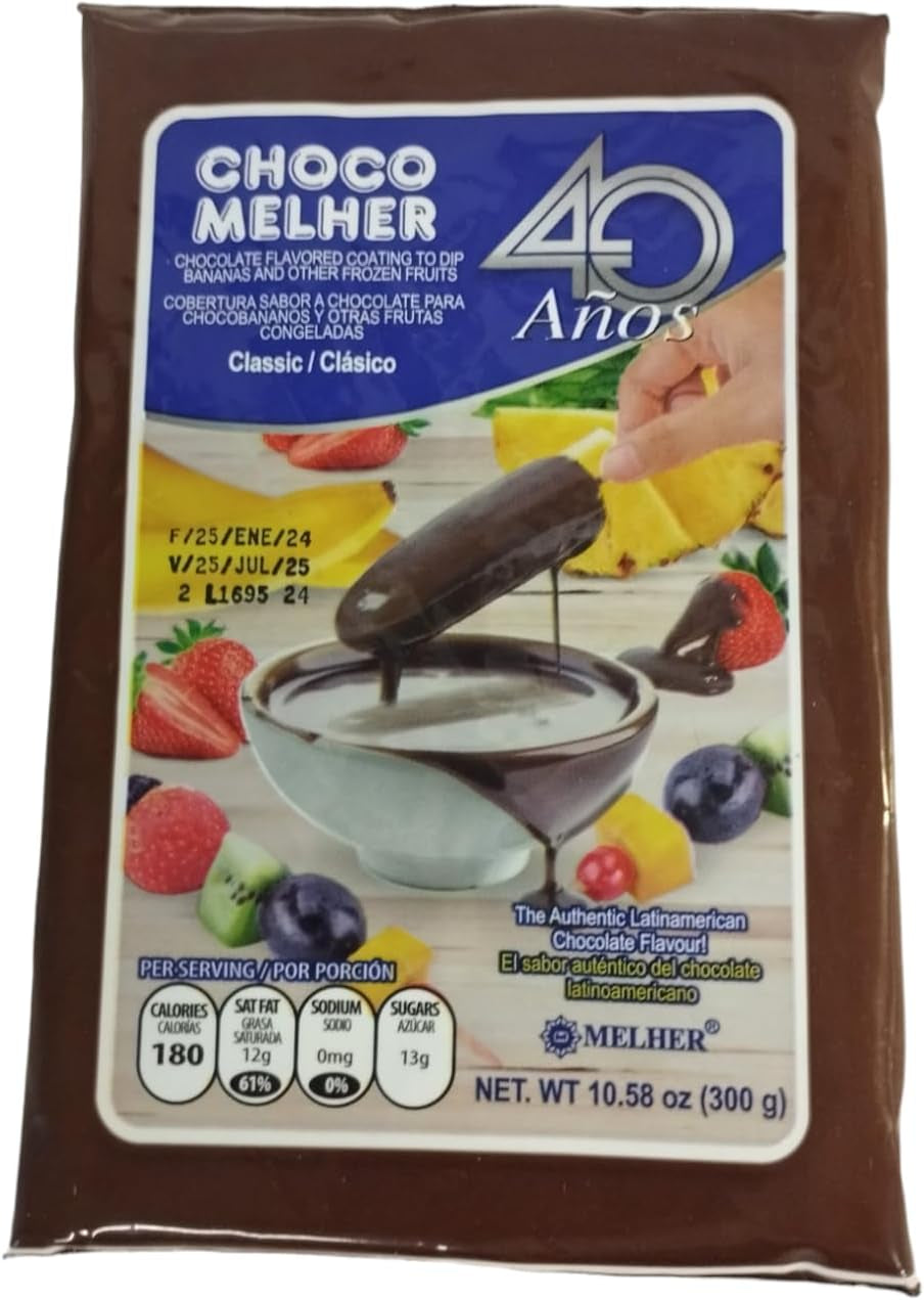 CHOCOLATE MELHER - COBERTURA SABOR a CHOCOLATE PARA CHOCOBANANOS Y OTRAS FRUTAS -300 GR