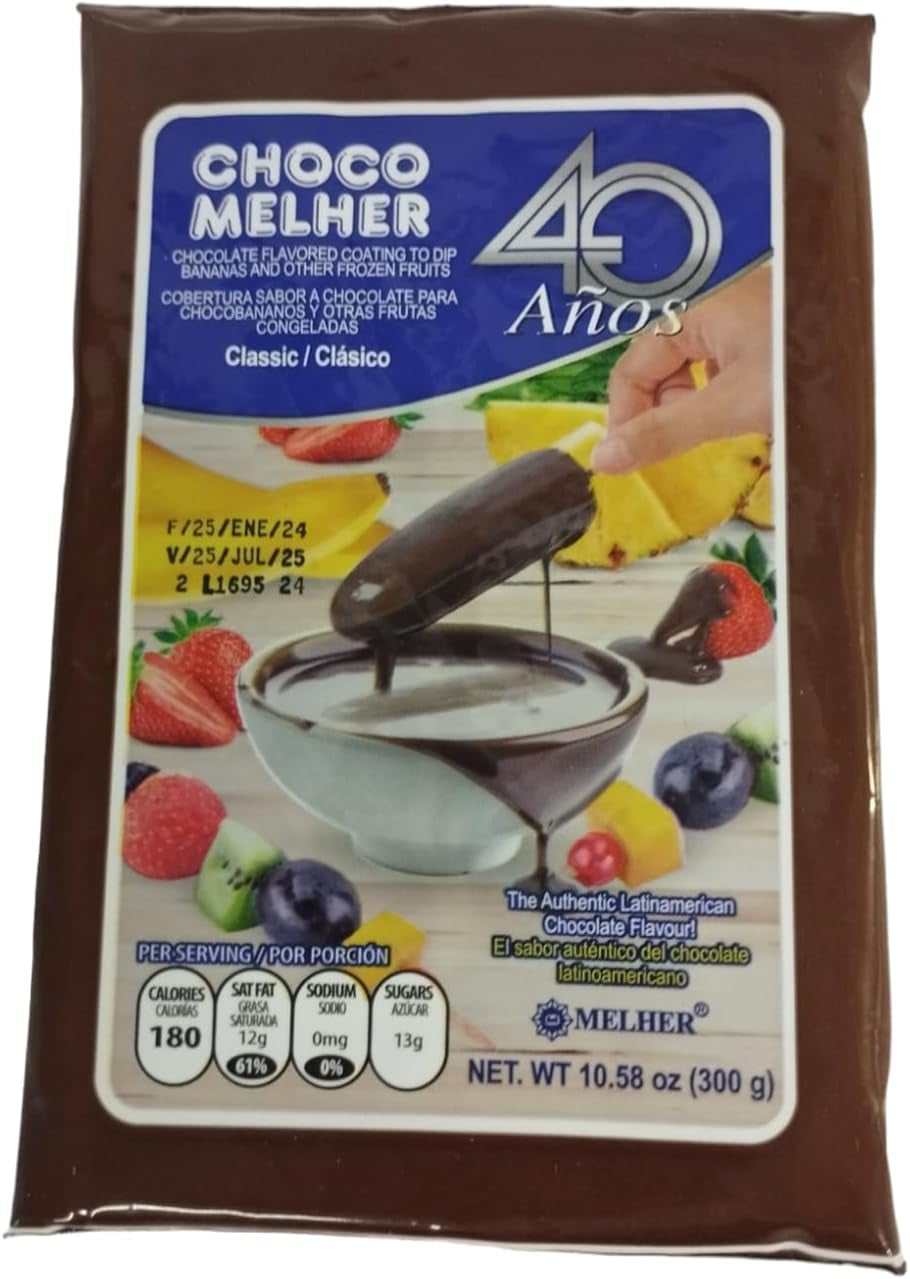CHOCOLATE MELHER - COBERTURA SABOR a CHOCOLATE PARA CHOCOBANANOS Y OTRAS FRUTAS -300 GR