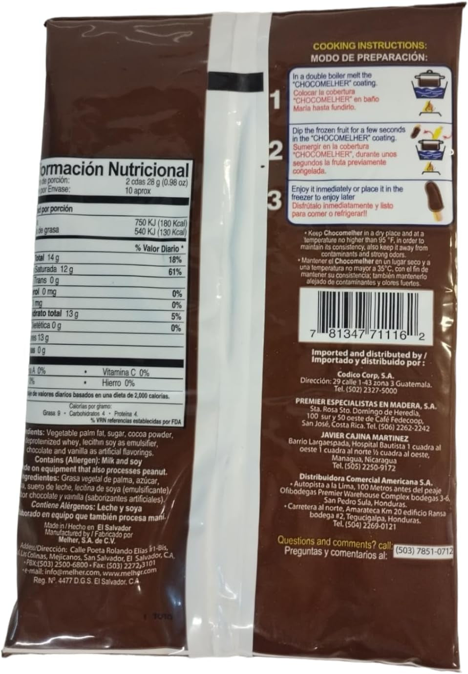 CHOCOLATE MELHER - COBERTURA SABOR a CHOCOLATE PARA CHOCOBANANOS Y OTRAS FRUTAS -300 GR